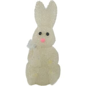 Vintage Plastic Popcorn Rabbit Lighted White Bow Missing Egg 9.5" Tall Bunny